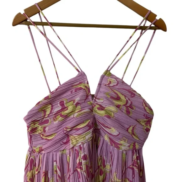 Zara Pink Floral Abstract Plissé Pleated Mini Dress Sz. Large - Picture 9 of 10